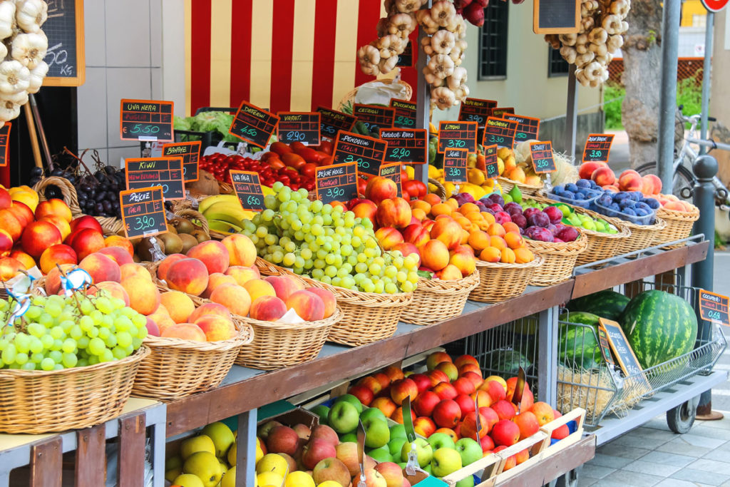 Farmers Market stand filled with fresh produce